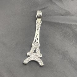 Solid 925 Sterling Silver CZ Paris Eiffel Tower Pendant