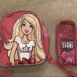 Pink Barbie Backpack With Barbie Case
