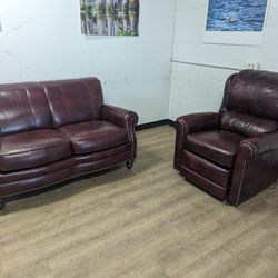 Smith Brothers Cherry Leather Loveseat And Reclining Chair Set ~Free Delivery~