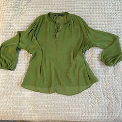 Zara Sheer Long-Sleeve Blouse – Pickle Green – Size L – Excellent Condition