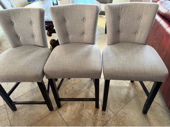 Set of 3 Gray Upholstered Counter Height Chairs