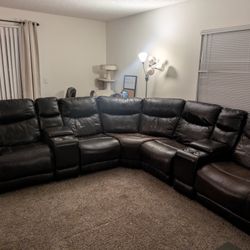 Brown Leather Reclining Sectional Sofa