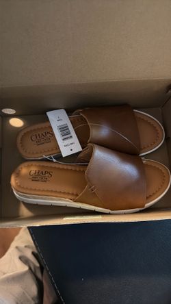 Chaps Women's Tan Memory Foam Slide Sandals Size 7
