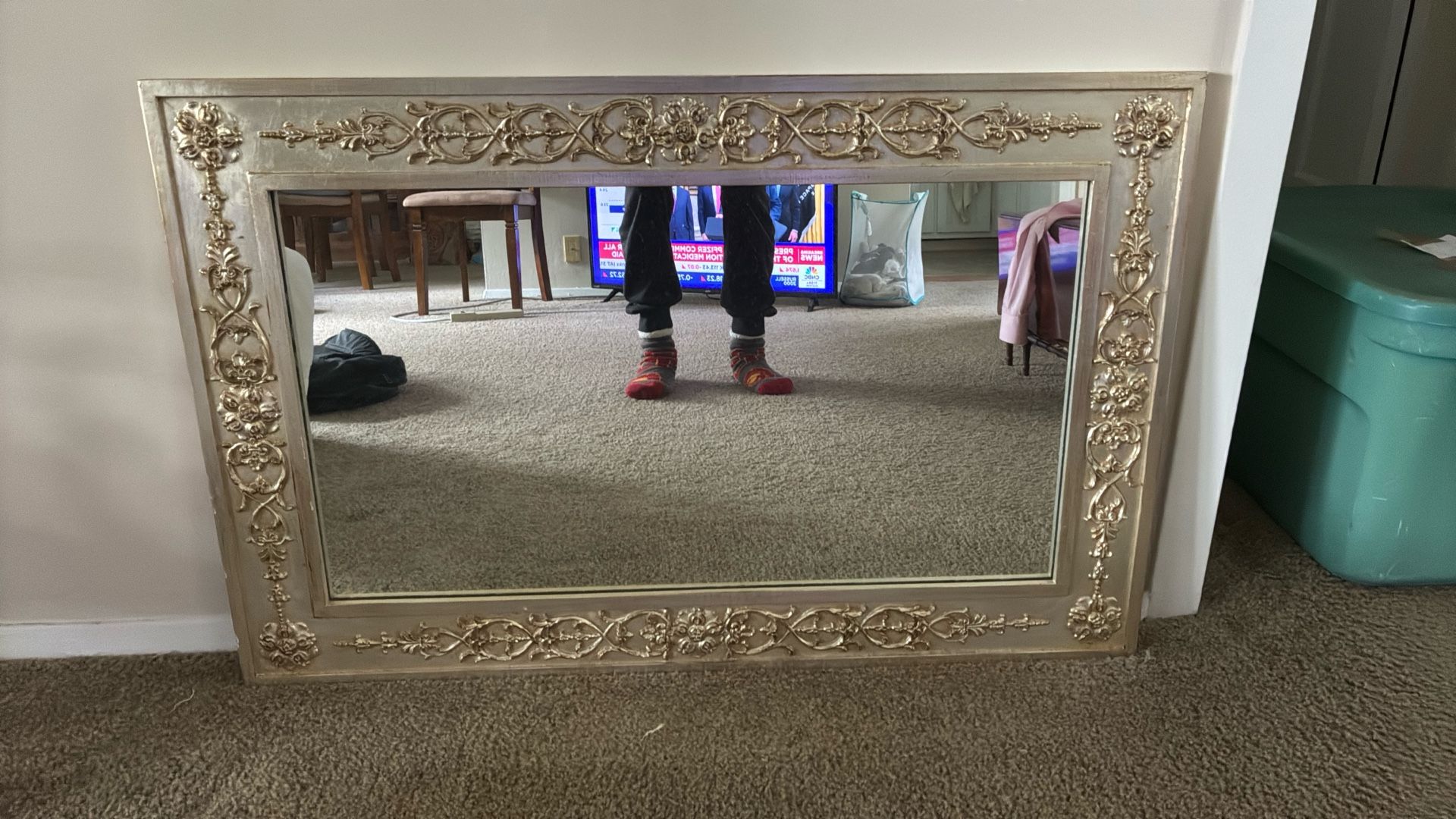 Beautiful Wood Carved Silver Mirror.