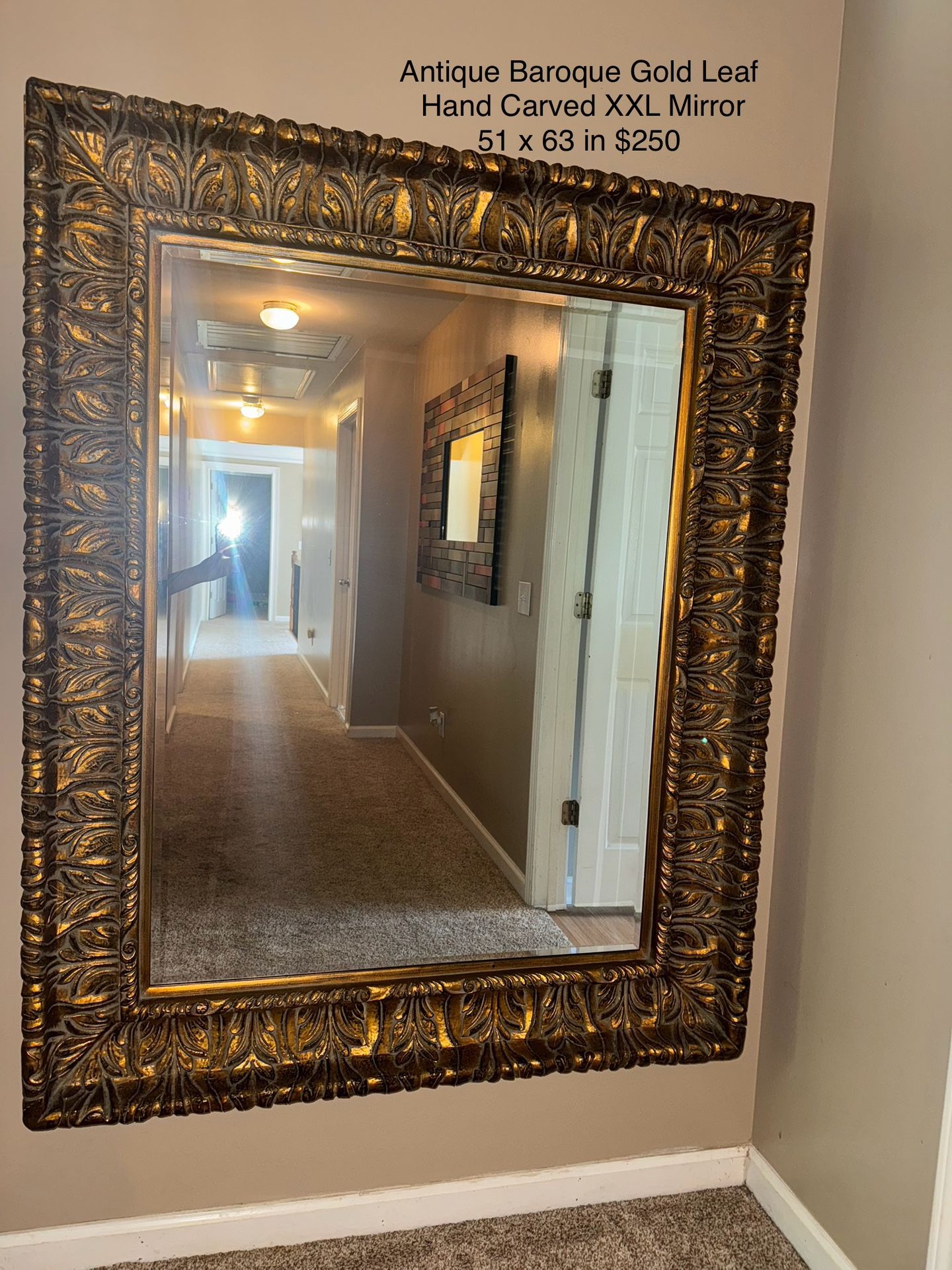 Send Best Offer - Antique Baroque Gold Leaf Hand Carved XXL Mirror