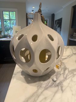 Groovy White Yellow Ceramic Swag Lamp