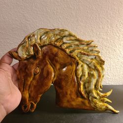 EXQUISITE VTG Glazed California Pottery 10" Unicorn Wall Pocket.

