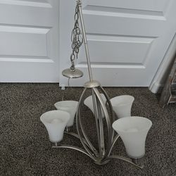 Joy Collection 5-Light Brushed Nickel Etched White Inside Glass Traditional Chandelier Light