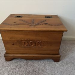 Small Handcrafted Wooden Pine Chest, hinged top door, 22”W x 15”H x 15”D, excellent condition.