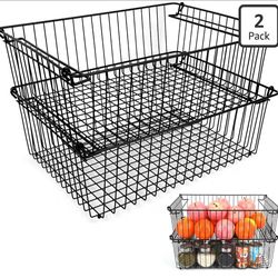 Set of 2 Stackable XXL Wire Baskets For Pantry Storage and Organization -16x12in Large Metal Food Baskets -Vegetable,Fruit,Potato,Onio(2262)