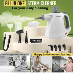 Multi-Surface Handheld Steam Cleaner with 11-Pieces Accessories, 15.2OZ All Natural Pressurized Steamer for Cleaning, Multipurpose Steam Cleaner for H