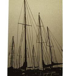 Vintage ~ Marushka Sailboat Beach Screen Printed Art 36 x 24 Modern Framed MCM Early