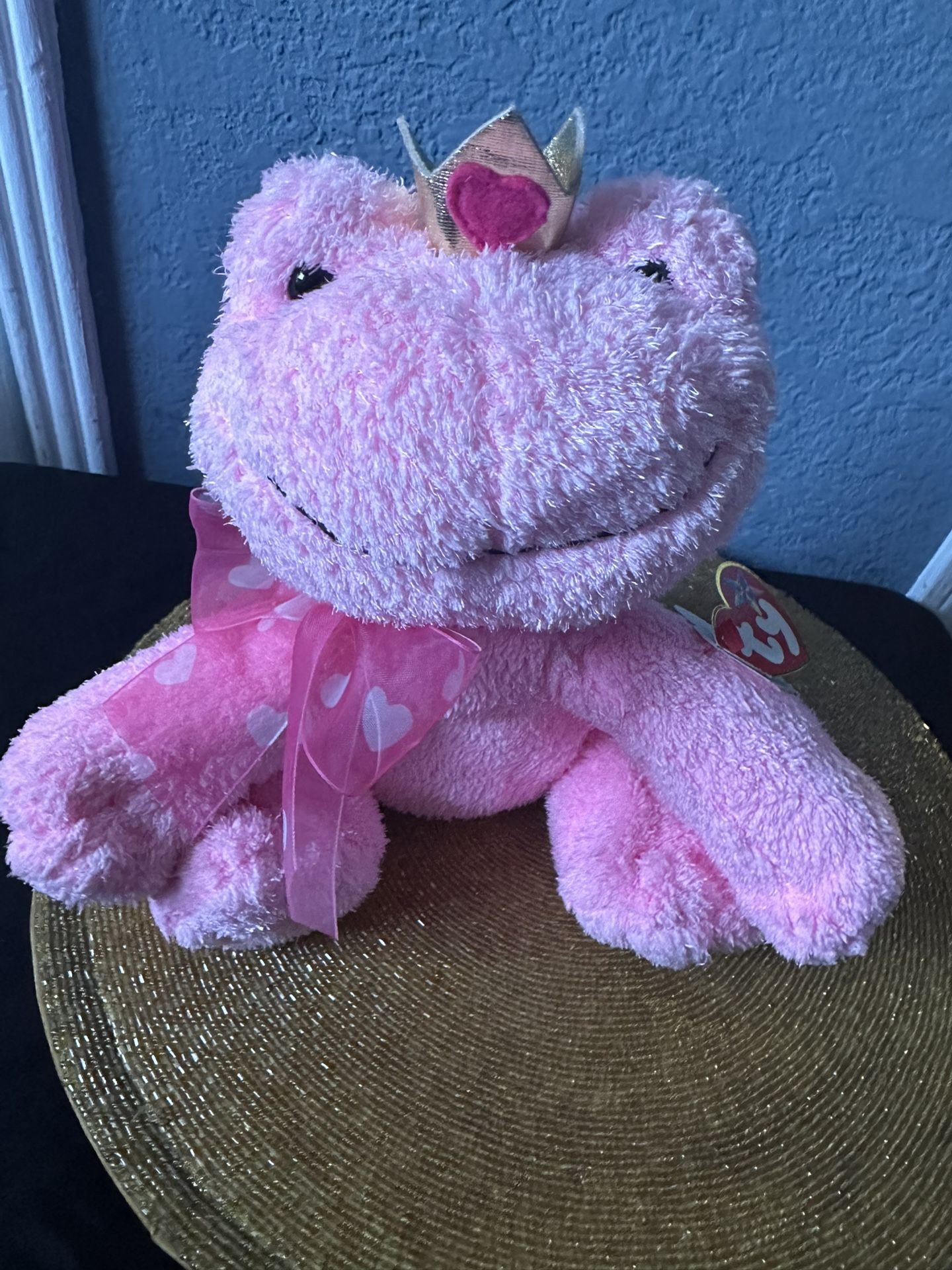 Adorable Ty Kissable Heart Crown 2007 Pink Frog Beanie Baby