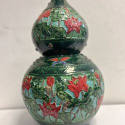 Antique Large Green Floral Porcelain Vase