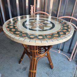 Rattan Patio Table With Mosaic 36" Round Top