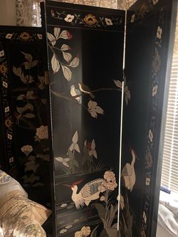 Chinese Black Lacquer Folding Screen Curomandel-Style Room Divider