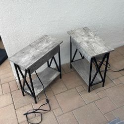 Pair Of Gray End Tables With Outlet Charging Station 