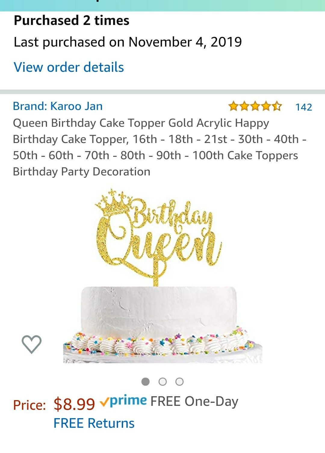Birthday Queen Gold Cake Topper