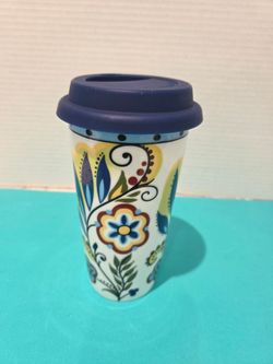 "Blue Rose" Pottery Travel Tumbler