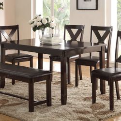 Brand New Espresso Finish 6pc Dining Table Set 