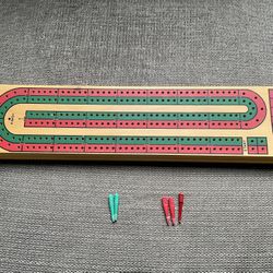 Vintage 2 Track Wooden Cribbage Board (Red/Green Stripe)