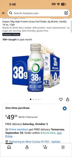 Orgain 38g Protein Shake Vanilla Bean 12-Pack