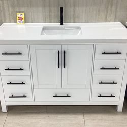 55 Armada Bathroom Vanity In White Blue Single Sink Quartz