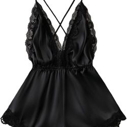 WDIRARA Women's Satin Lace Teddy L