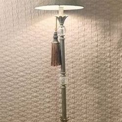 60 lbs Designer Grey Brown Distressed Floor Lamp Clear Glass Accents HEavy HEavy