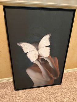Framed Butterfly Woman Canvas Wall Art