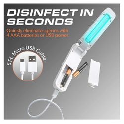 UV Light Sanitizer Wand - Foldable Multi-Surface UV Sterilizer Light with 3W UV Lamp Bulb 253.6 NM, Germ-Killing Disinfection UVC Light, 5 Inches
