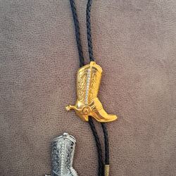 Vintage Bolo Tie With Two Cowboy Boots Slides