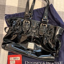 DOONEY & BOURKE Chiara Shoulder Bag Satchel Tote Black Patent Drawstring