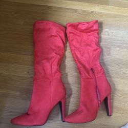 Brand New- Red Suede Boots- Size 10
