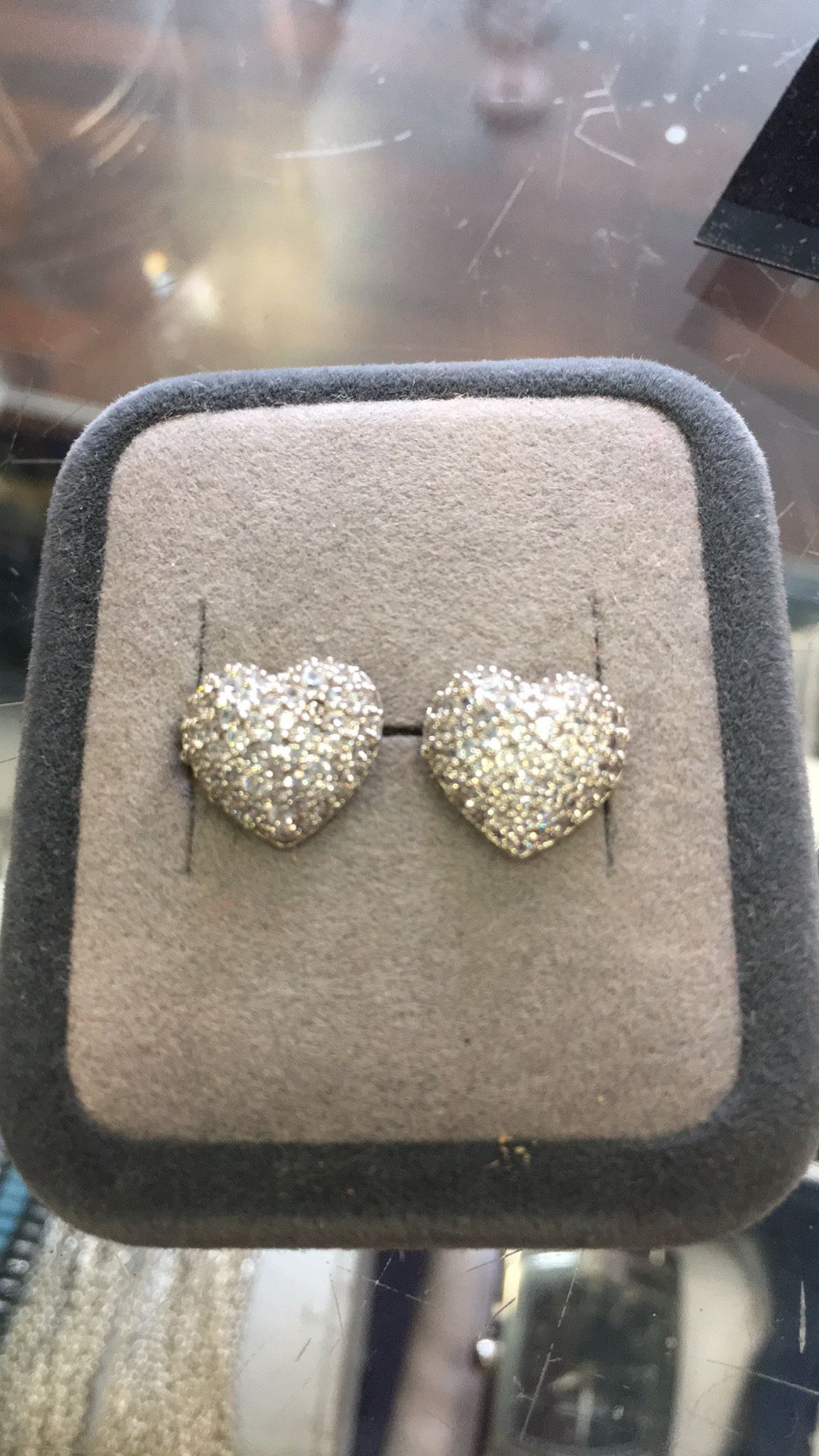 New silver pave diamond heart earrings