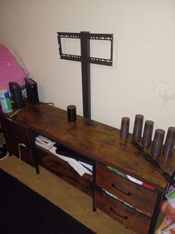 Rustic Wood and Metal TV Stand with Mount