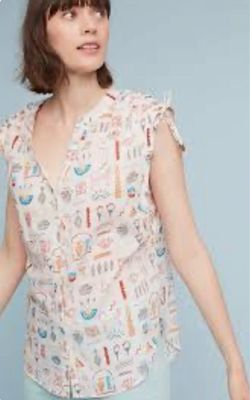 Anthropology Daneille Kroll Aztec Art Blouse Women’s XS India Cotton V Neck Vint