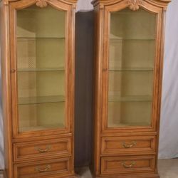 Antique - Solid Walnut - Henredon Tall Curio Cabinet - Set Of 2
