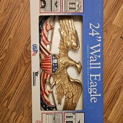 NIB -Vintage Whitehall 24" American Eagle Aluminum Wall Hanging Patriotic USA Gold Red White And Blue
