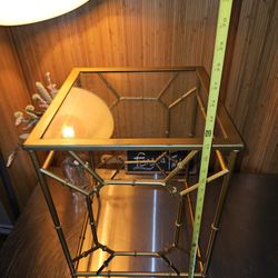 🎯 Bohemian Gold Bamboo-Style End Table — Glass Top, 22" x 15" (Vintage-Inspired Accent)