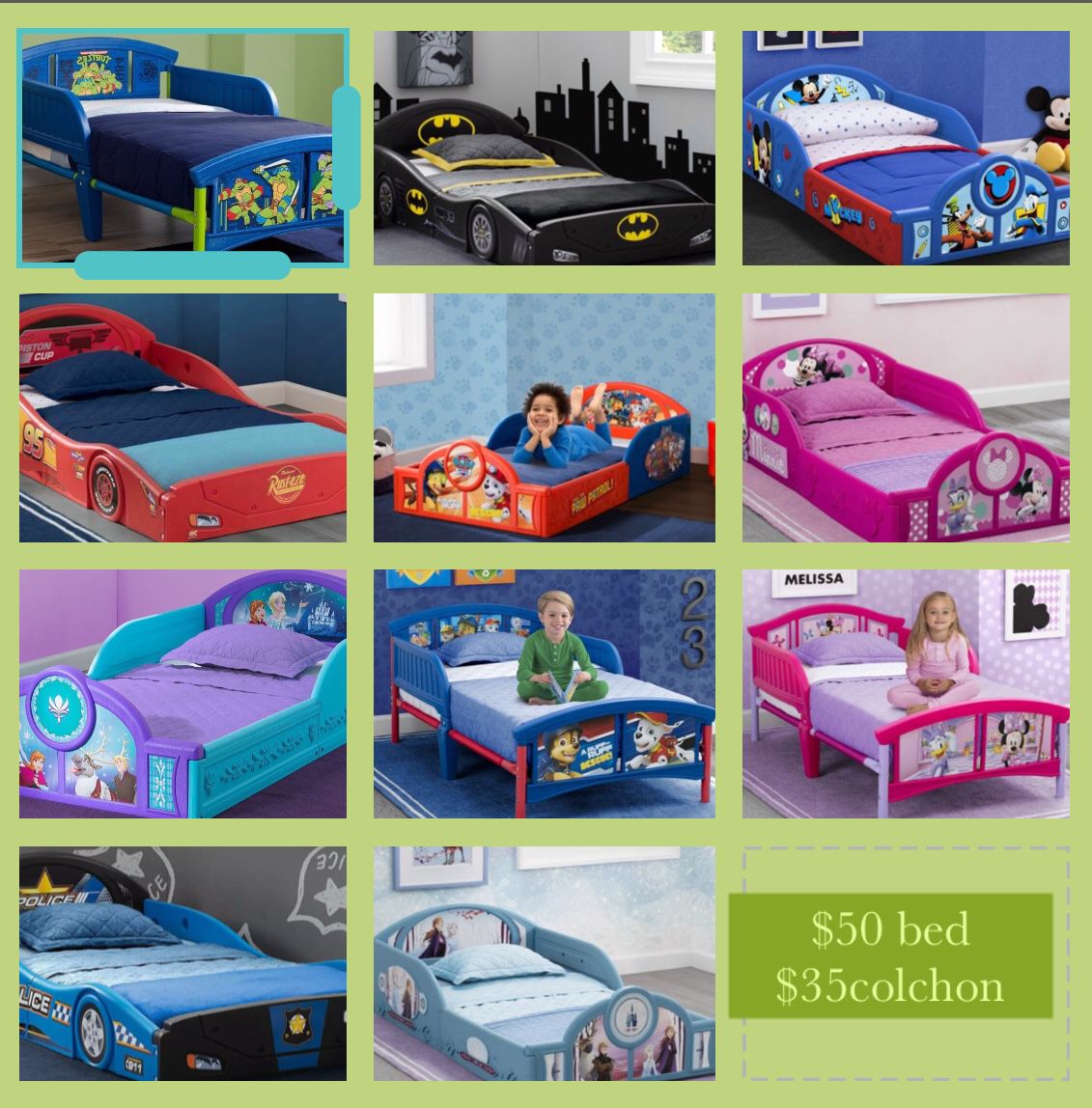 Toddler bed $50 each! (Mattress $35)
