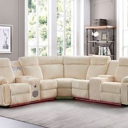 Power Reclining
MODERN design
CENTER CONSOLE with cupholders on Loveseat
Bluetooth Speaker
Curduroy Fabric
Changing LED Lights