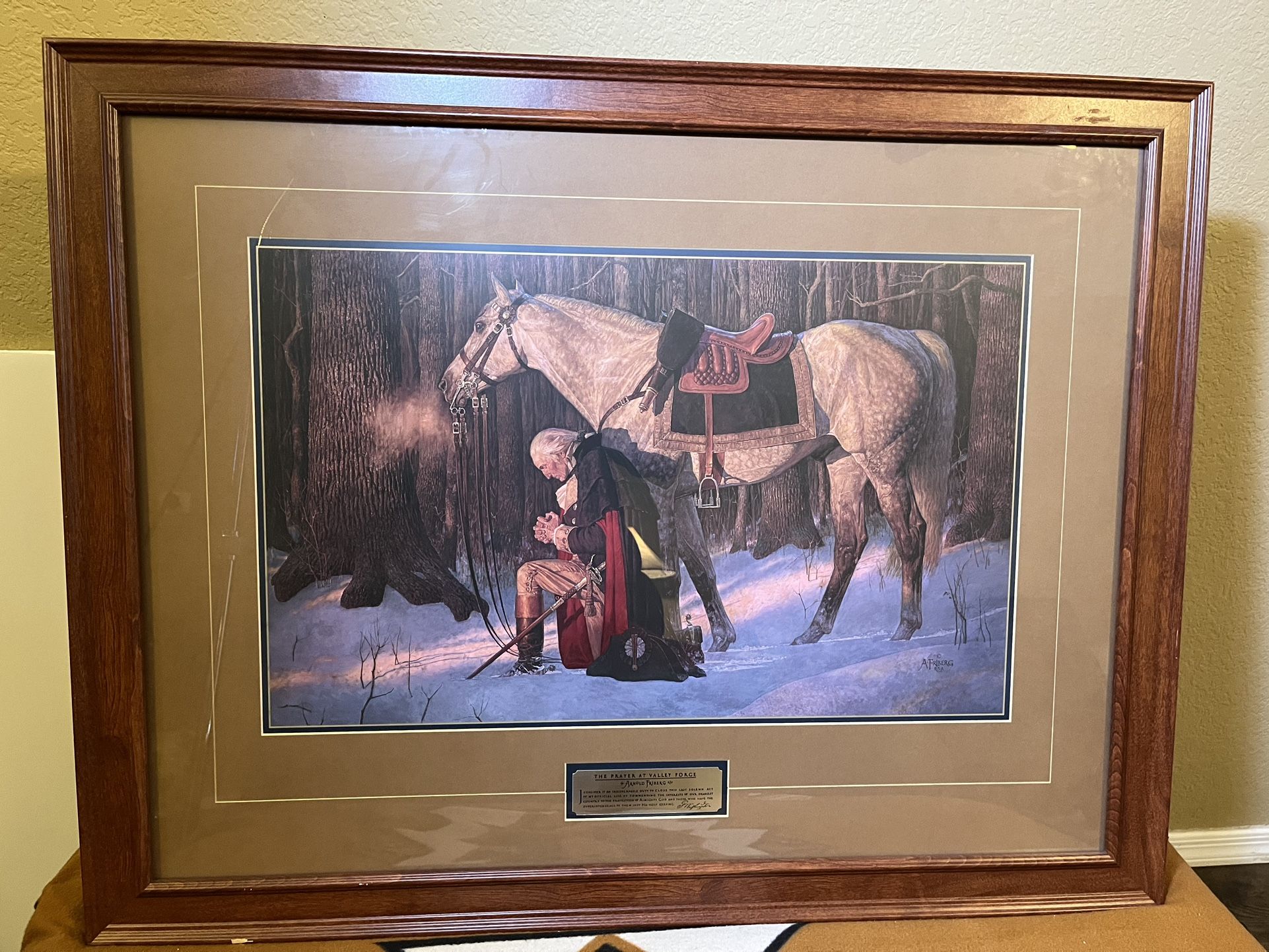 The Prayer At Valley Forge' Arnold Friberg Print Framed 36 x 28 w/ COA