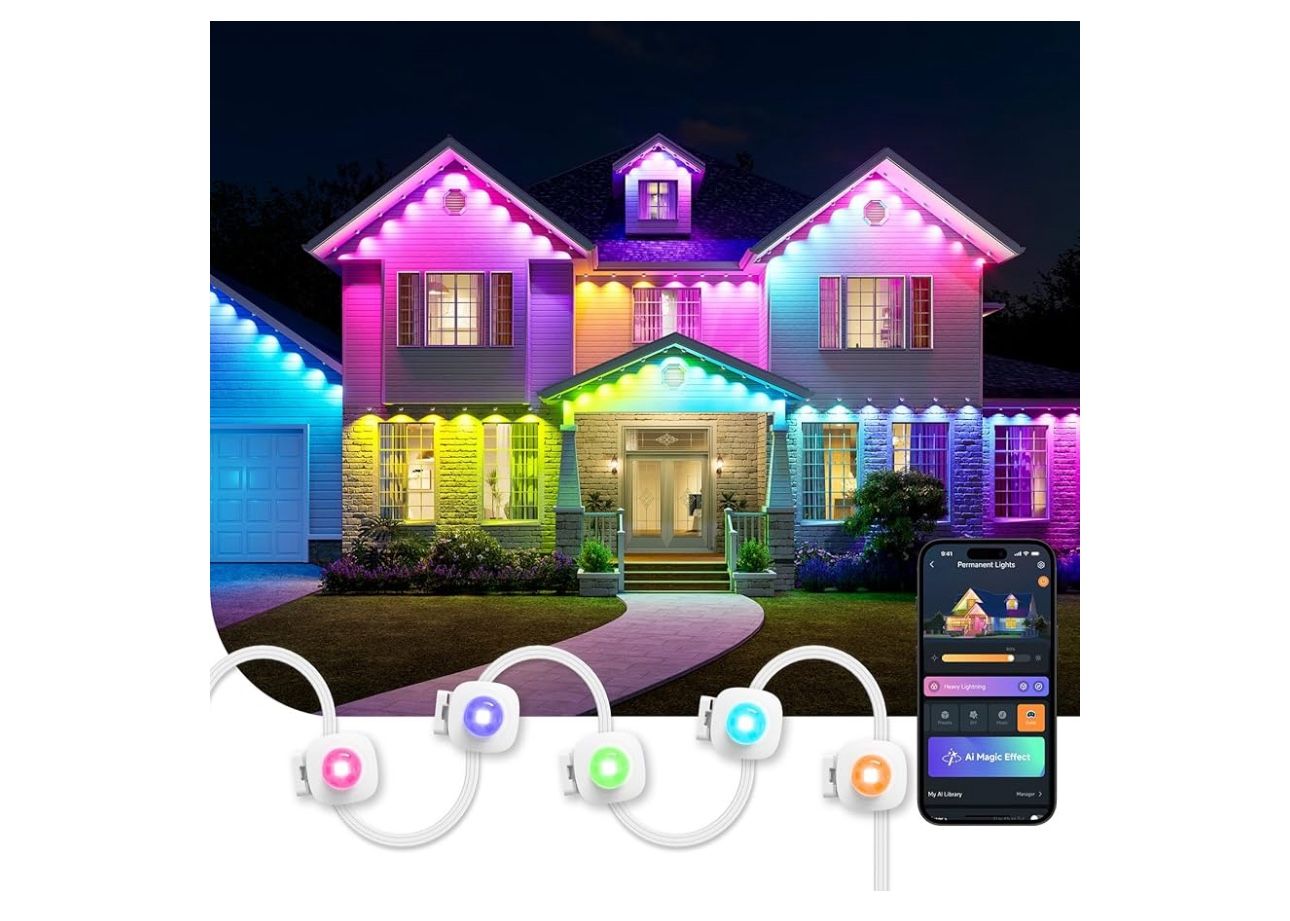 Linkind Permanent Outdoor Lights HP5,Smart Al RGBTW 100ft Christmas Lights, 85 Scenes Modes for Daily Holiday Halloween Decorations,IP67 Waterproof, W