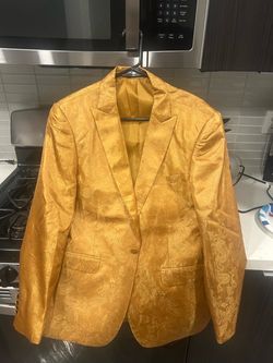 Mens Medium 2 Piece Gold Dress Suit Jacket Blazer and Pants