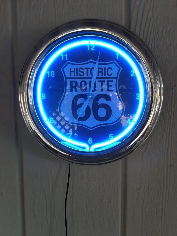 Fluorescent ROUTE 66 wall Clock.