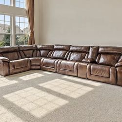 Leather 6 Piece Power Recliner Sectional (3 Power Recline, 1 Manual Recliner)