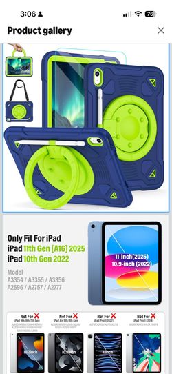 for iPad (A16) 11th Generation Case 11 Inch 2025, iPad 10th Generation case 10.9 Inch 2022, Shockproof Case with Screen Protector, 360° Rotating Stand
