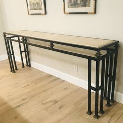 KREISS 84” Architectural Iron & Limestone Estate Console Table 