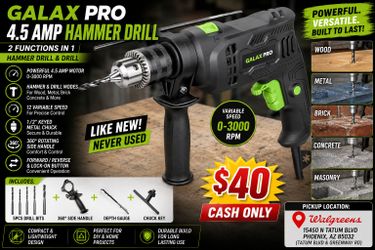 GALAX PRO 4.5 Amp Corded Hammer Drill Kit – Like New – Variable Speed w/ 5 Drill Bits – $40